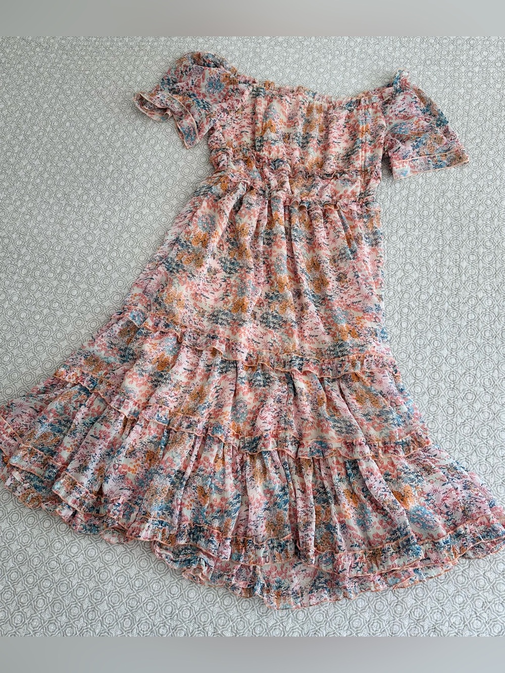Anthropologie Love the Label Waterlily Floral Ruffle Midi Dress Off Shoulder M
